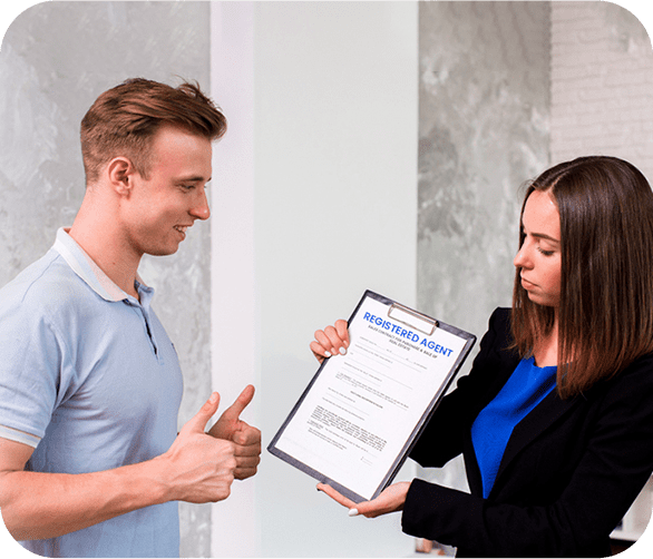 Client receiving approval for business registration